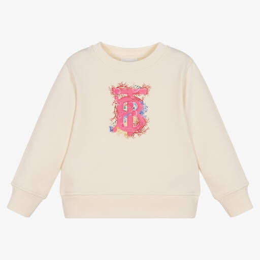 Burberry-Girls Ivory Monogram Logo Sweatshirt | Childrensalon