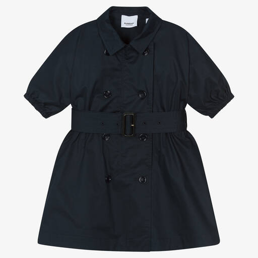 Burberry-Girls Navy Blue Cotton Trench Dress | Childrensalon