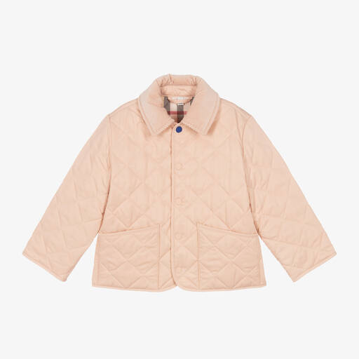 Burberry-Girls Pale Pink Quilted Jacket | Childrensalon