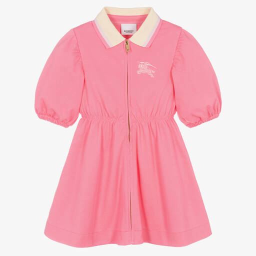 Burberry-Girls Pink Cotton Piqué EKD Dress | Childrensalon