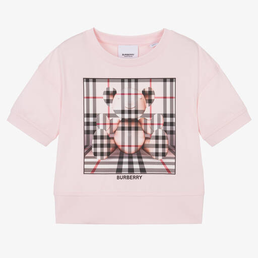 Burberry-Girls Pink Cotton T-Shirt | Childrensalon
