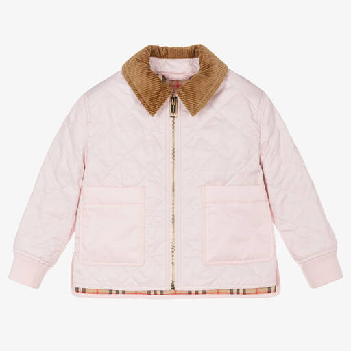 Burberry-Girls Pink Diamond Quilted Jacket | Childrensalon