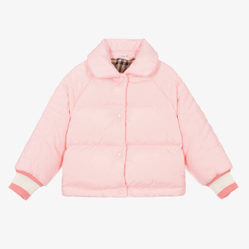 Burberry-Girls Pink Down Padded Puffer Jacket  | Childrensalon