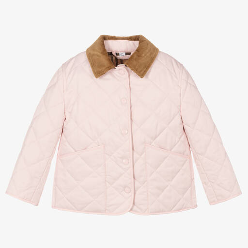 Burberry-Girls Pink Quilted Jacket | Childrensalon