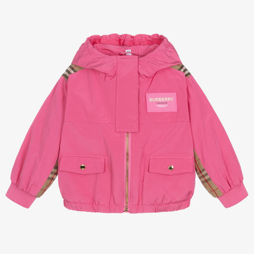 Burberry-Girls Pink Vintage Check Hooded Jacket | Childrensalon