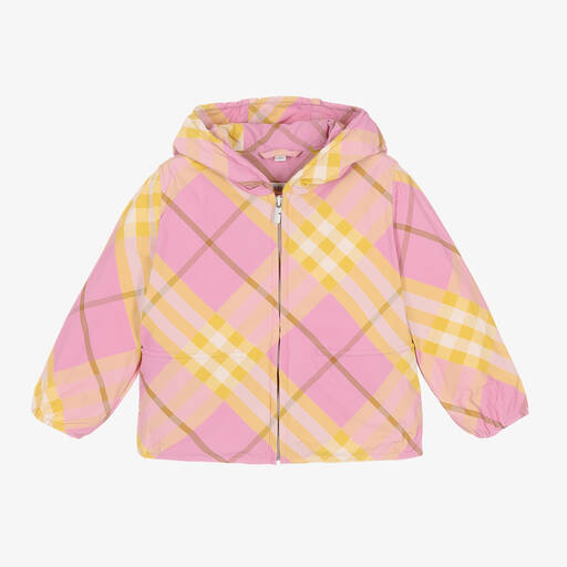 Burberry-Girls Pink & Yellow Check Windbreaker Jacket | Childrensalon
