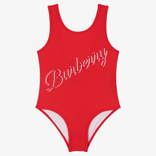 Burberry-Girls Red Logo Swimsuit | Childrensalon