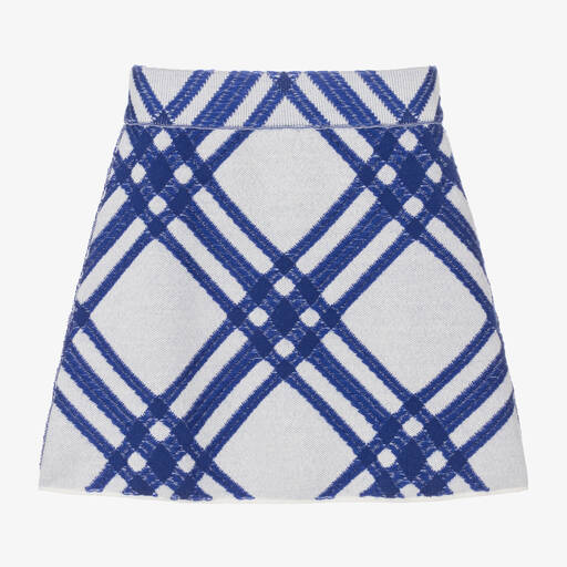 Burberry-Girls White & Blue Check Wool Skirt | Childrensalon