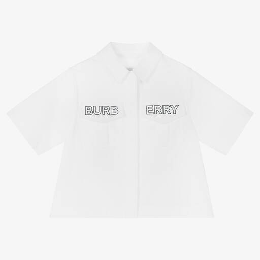 Burberry-Белая хлопковая блузка для девочек | Childrensalon