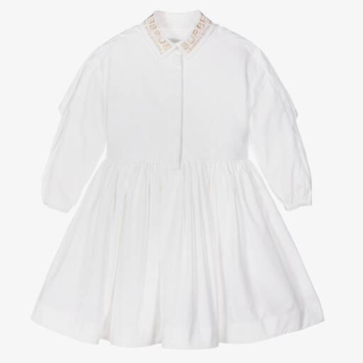 Burberry-Robe-chemise blanche en coton fille | Childrensalon