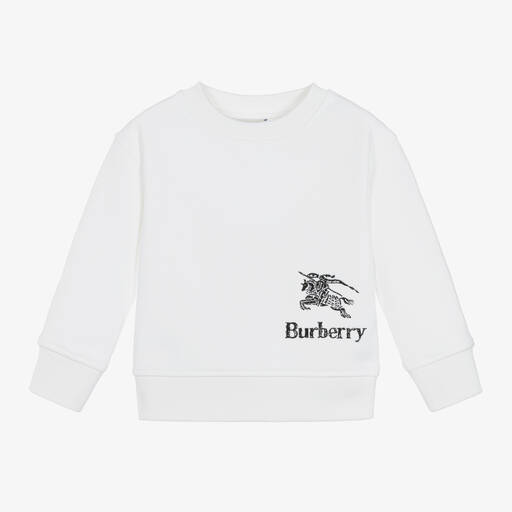 Burberry-Girls White Cotton Sweatshirt | Childrensalon