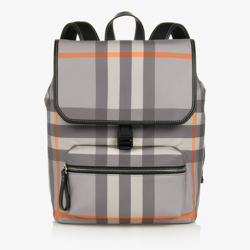 Burberry-Grey Check Backpack (27cm) | Childrensalon