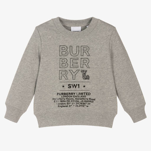 Burberry-سويتشيرت قطن لون رمادي للأولاد | Childrensalon