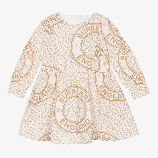 Burberry-Ivory & Beige Cotton Dress | Childrensalon