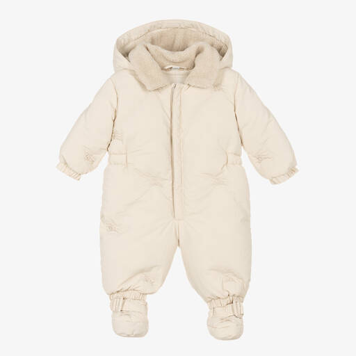 Burberry-Ivory Down Padded Baby EKD Snowsuit | Childrensalon