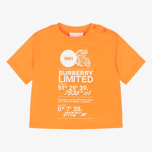 Burberry-Orange Cotton Baby Logo T-Shirt | Childrensalon