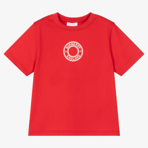 Burberry-Red Cotton Logo T-Shirt | Childrensalon