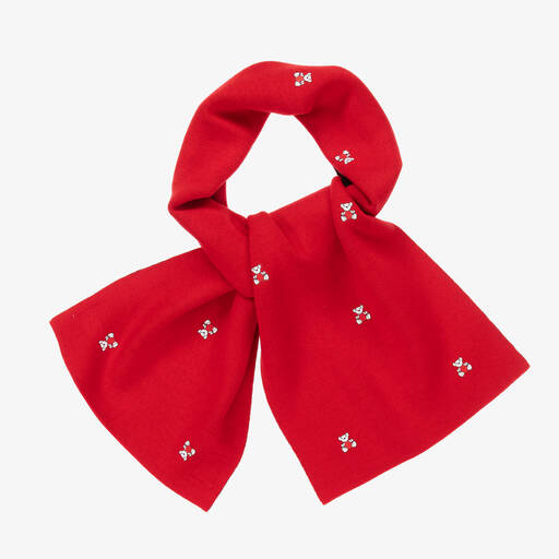 Burberry-Красный шарф из мериносовой шерсти с медвежатами (132см) | Childrensalon