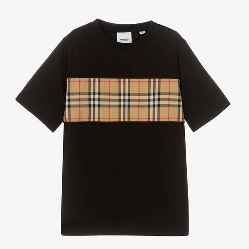 Burberry-Teen Black Cotton Vintage Check T-Shirt | Childrensalon