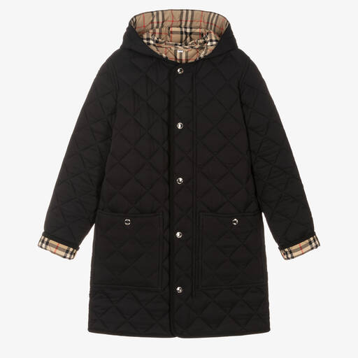 Burberry-Manteau noir à carreaux vintage ado | Childrensalon