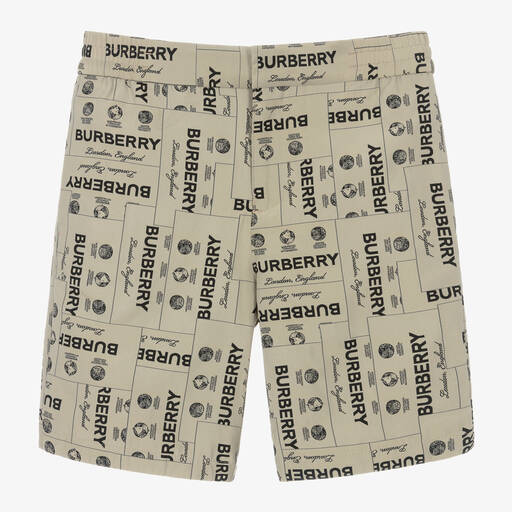 Burberry-Teen Boys Beige Label Logo Shorts | Childrensalon