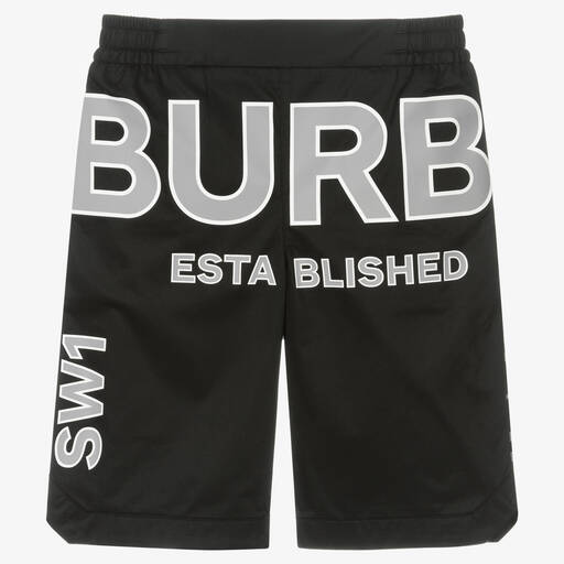 Burberry-Teen Boys Black Logo Shorts | Childrensalon