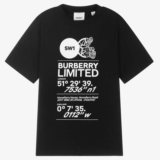 Burberry-Teen Boys Black Logo T-Shirt | Childrensalon