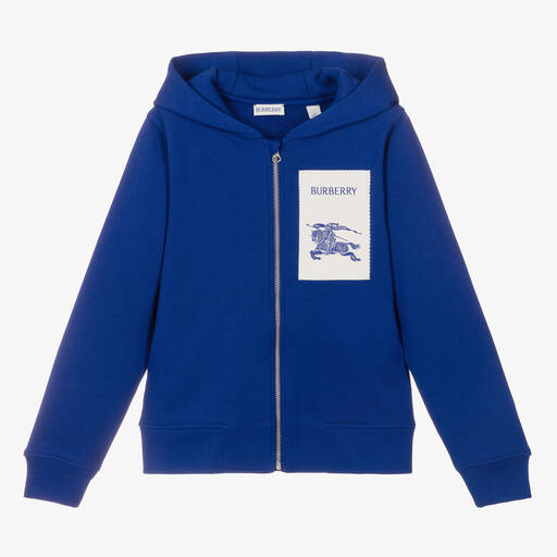 Burberry-Sweat à capuche bleu zippé EKD ado | Childrensalon