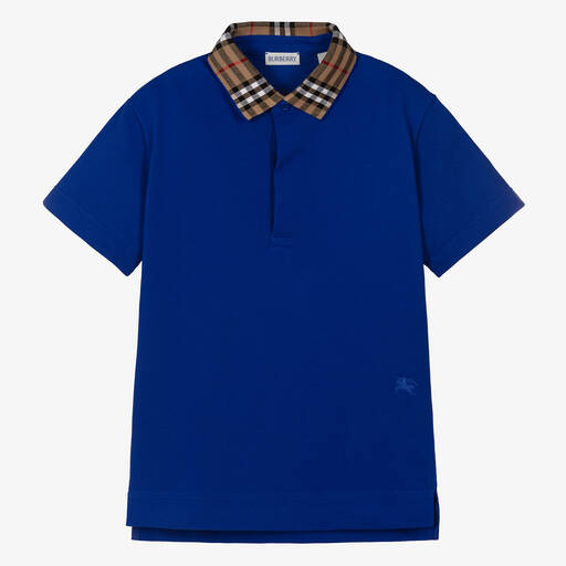 Burberry-Teen Boys Blue Vintage Check Polo Shirt | Childrensalon