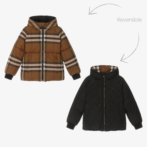 Burberry-Teen Boys Brown Check Reversible Jacket | Childrensalon