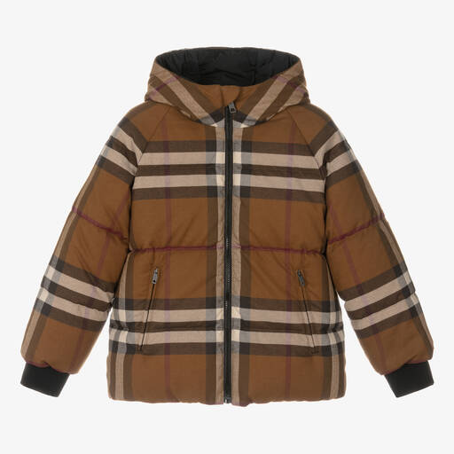 Burberry-Двусторонняя коричневая куртка в клетку | Childrensalon
