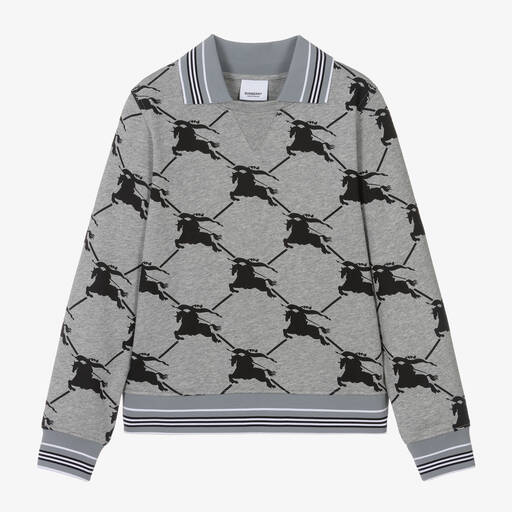Burberry-Teen Boys Grey EKD Cotton Sweatshirt | Childrensalon