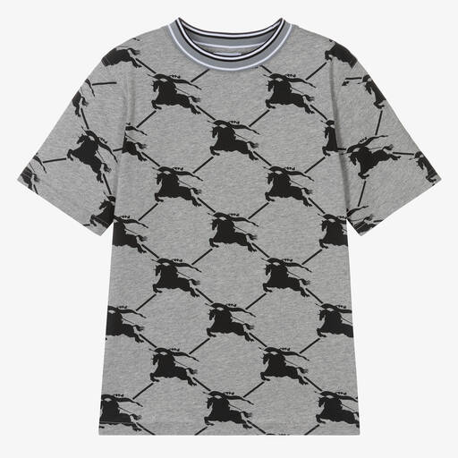 Burberry-Teen T-Shirt in Grau und Schwarz mit Reitermotiv für Jungen | Childrensalon