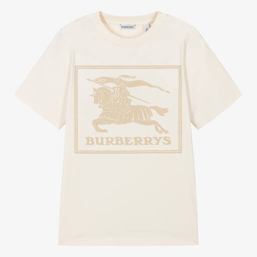 Burberry-T-shirt ivoire en coton bio EKD ado | Childrensalon
