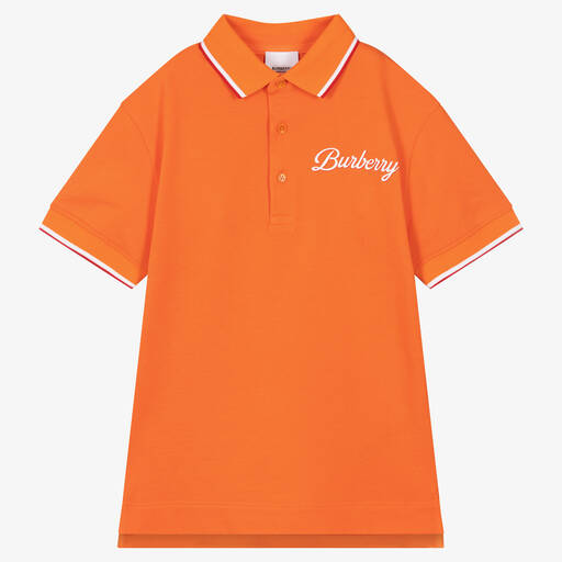 Burberry-Teen Boys Orange Logo Polo Shirt | Childrensalon