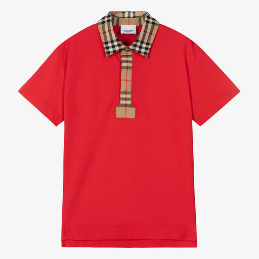 Burberry-Polo rouge en coton ado garçon | Childrensalon