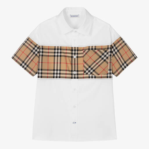 Burberry-Бело-бежевая рубашка из хлопка для подростков | Childrensalon
