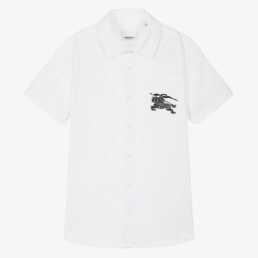 Burberry-قميص تينز ولادي قطن بوبلين لون أبيض | Childrensalon