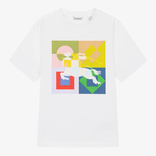 Burberry-Teen Boys White EKD Cotton T-Shirt | Childrensalon