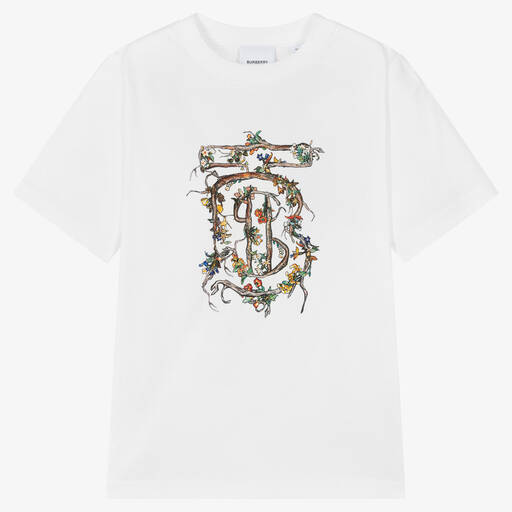 Burberry-Teen Boys White Logo T-Shirt | Childrensalon