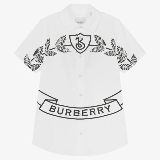 Burberry-Teen Boys White Oak Leaf Crest Shirt | Childrensalon