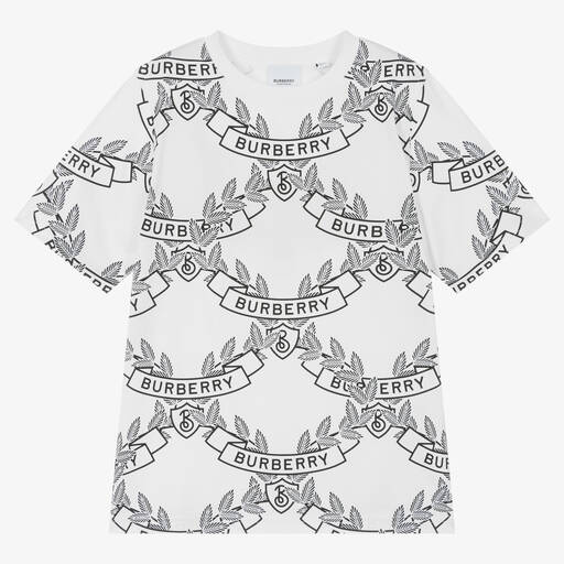Burberry-T-shirt blanc à écussons ado garçon | Childrensalon