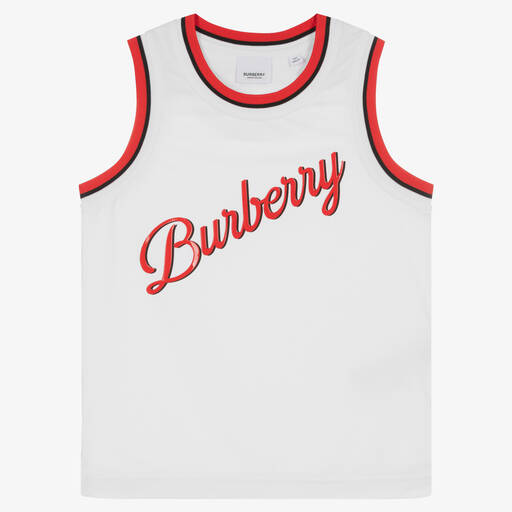 Burberry-Teen Boys White & Red Logo Mesh Vest | Childrensalon