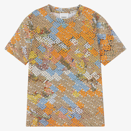Burberry-Хлопковая футболка с принтом-монограммой | Childrensalon