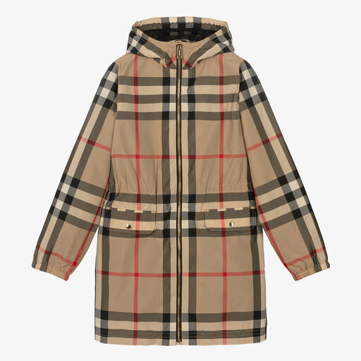 Burberry-Teen Girls Archive Beige Oversized Check Coat | Childrensalon
