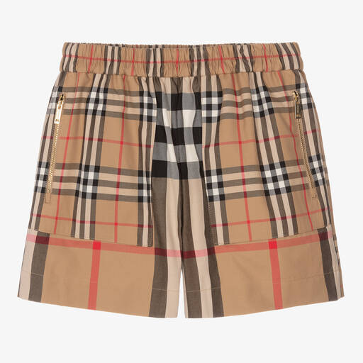 Burberry-Teen Girls Beige Check Shorts | Childrensalon