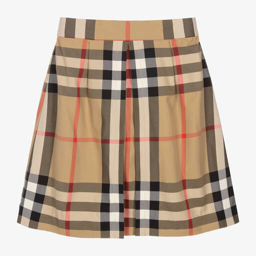 Burberry-Teen Girls Beige Check Skirt | Childrensalon