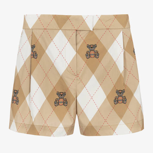 Burberry-Бежевые хлопковые шорты в ромбик | Childrensalon