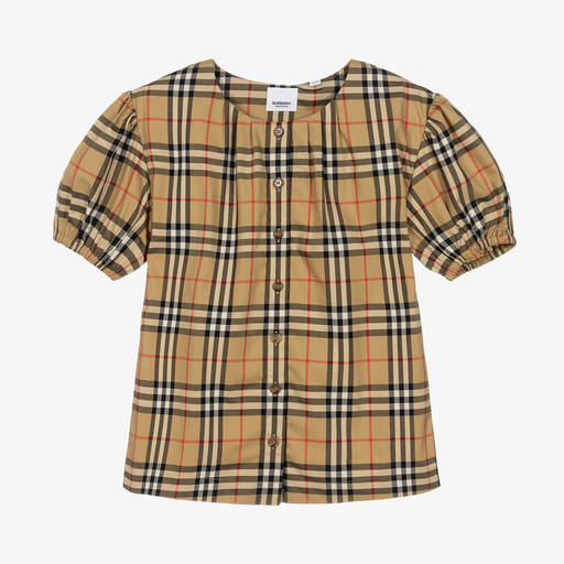 Burberry-Бежевая хлопковая блузка в клетку | Childrensalon