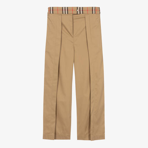 Burberry-Широкие бежевые брюки из хлопка | Childrensalon